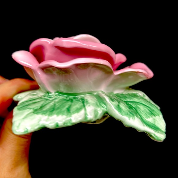 Vintage hand painted glazed porcelain pink rose taper  candle holders - Picture 9 of 9